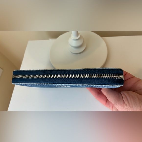 Coach Denim Long Zip Around Wallet with silver-tone hardware. - Picture 3 of 4